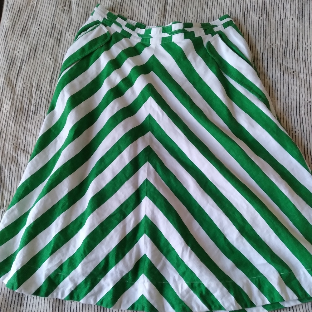 Anthropologie Striped Green Skirt